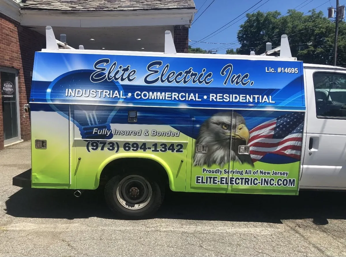 The Elite Electric Inc. service van, fully wrapped and lettered, serving all of North New Jersey since 2000